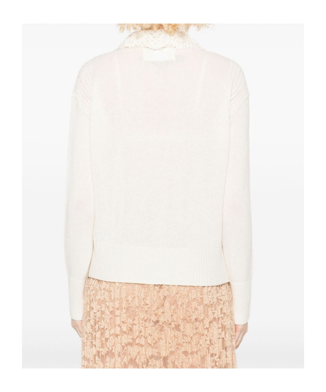 Ermanno Scervino Lace Trim Cashmere Cardigan Featuring Pockets In White