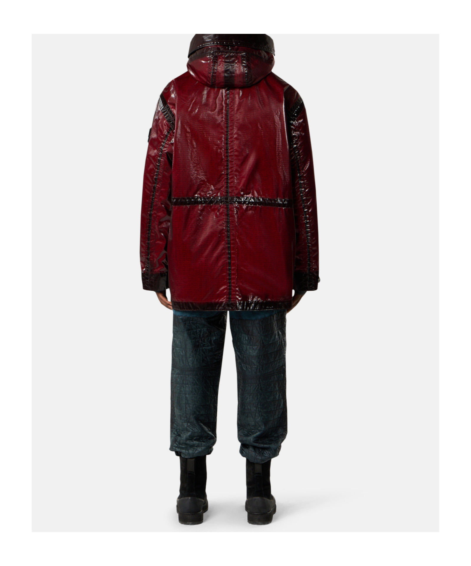 Stone Island Hooded Parka With Prismatic Effect And Padded Lining In Red