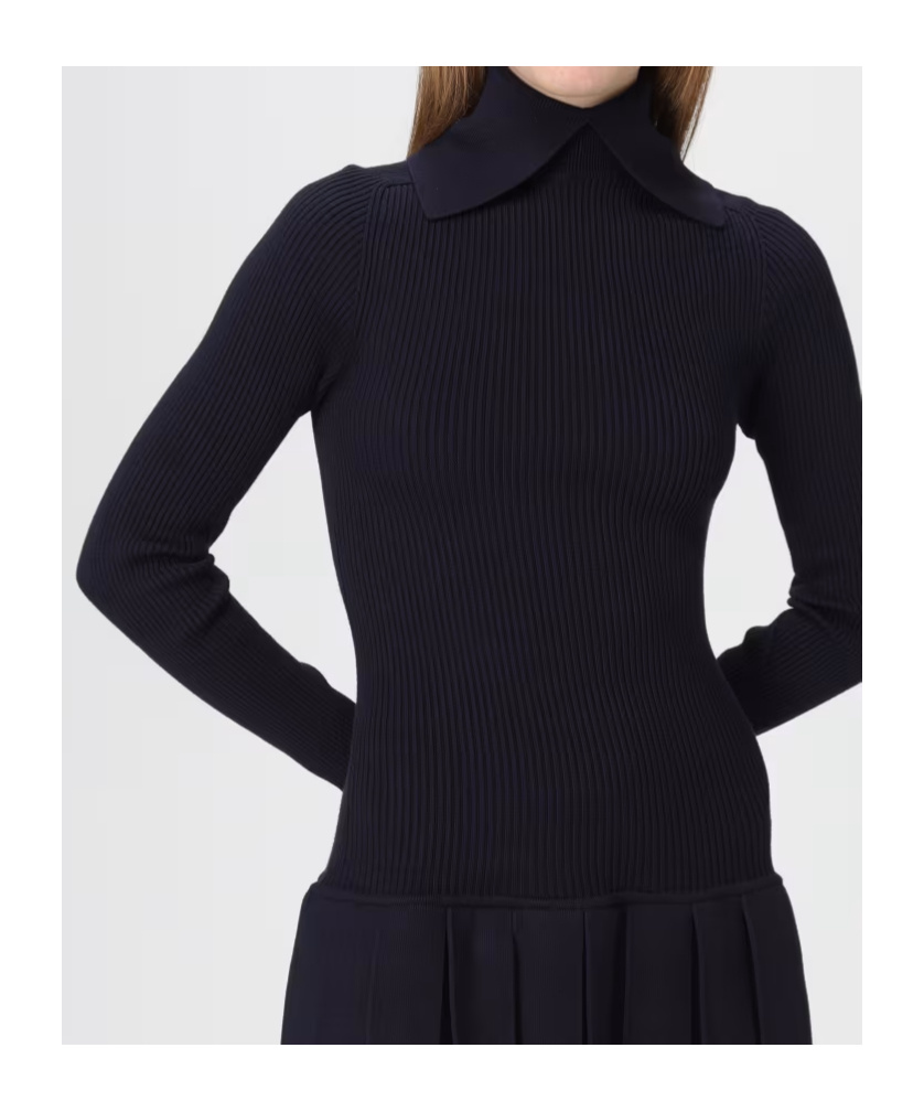 Iceberg Collared Pleated Knit Mini Dress In Black