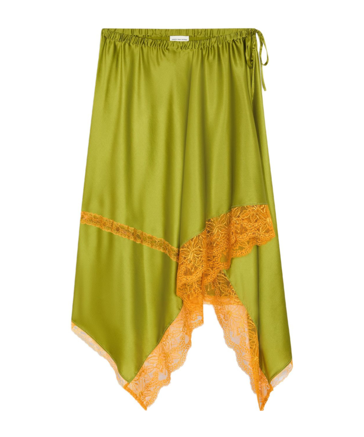 Shop Dries Van Noten Asymmetrical Silk Midi Skirt In Green