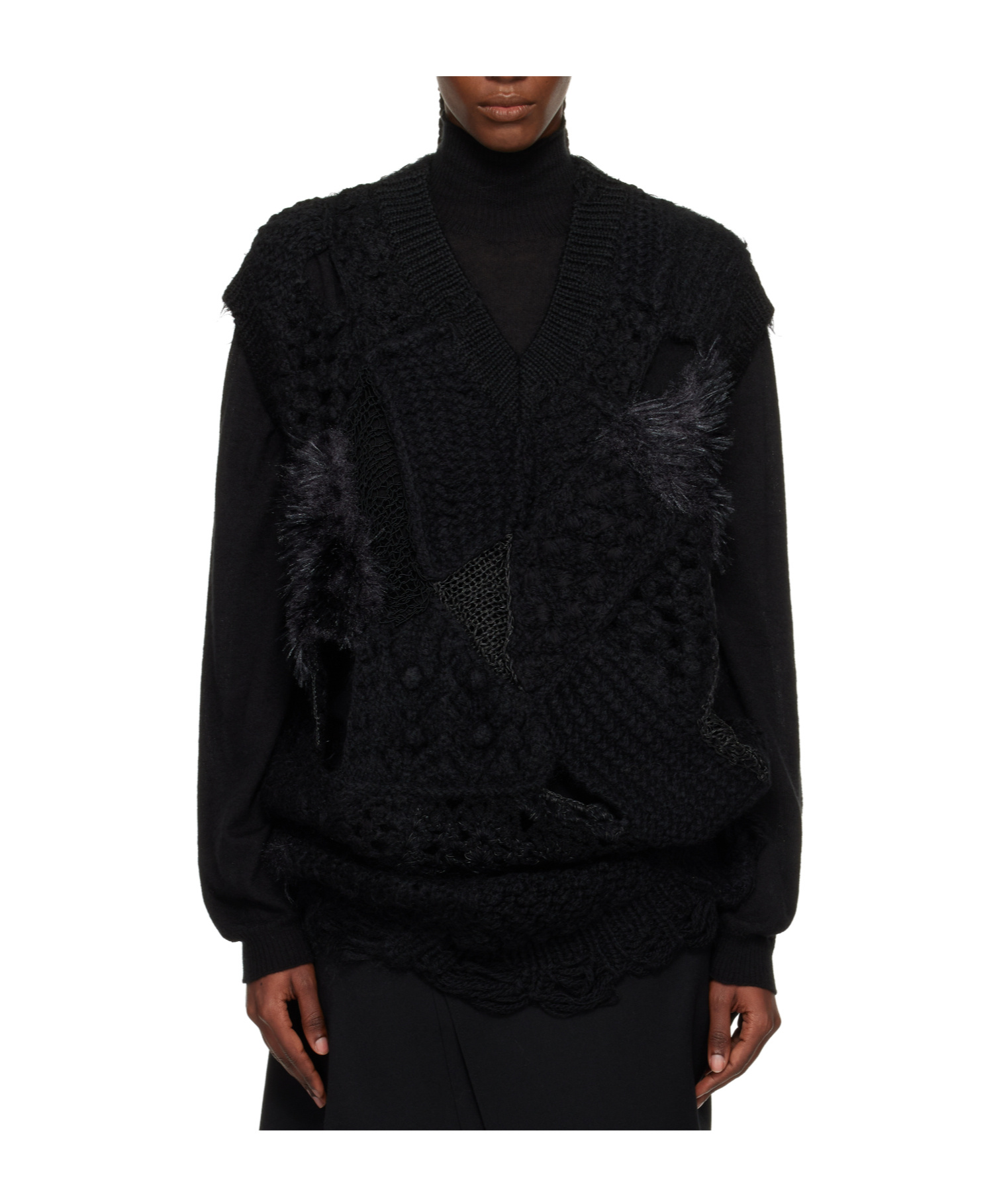 Junya Watanabe Patchwork V-neck Sweater Vest In Black