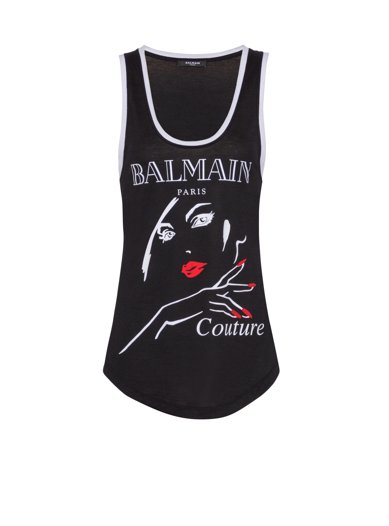 Shop Balmain Flocked Relaxed Tank Top With Beauty Print In Black