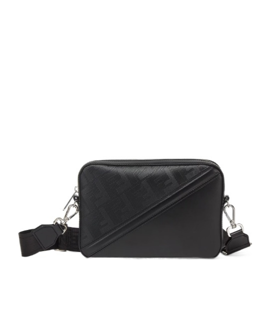 Fendi Diagonal Stripe Ff Motif Camera Crossbody Bag In Black