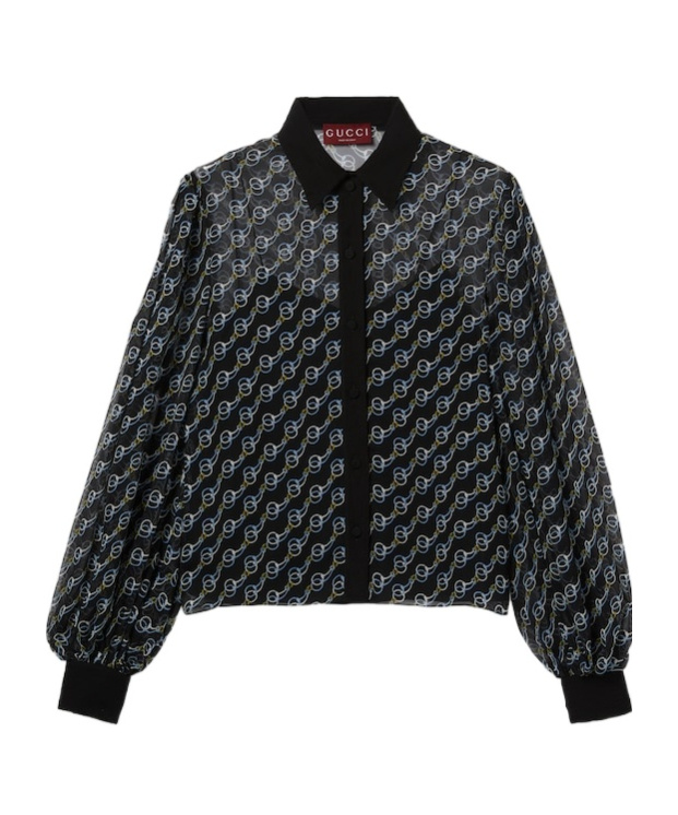 Gucci Printed Silk Creponne Shirt In Black