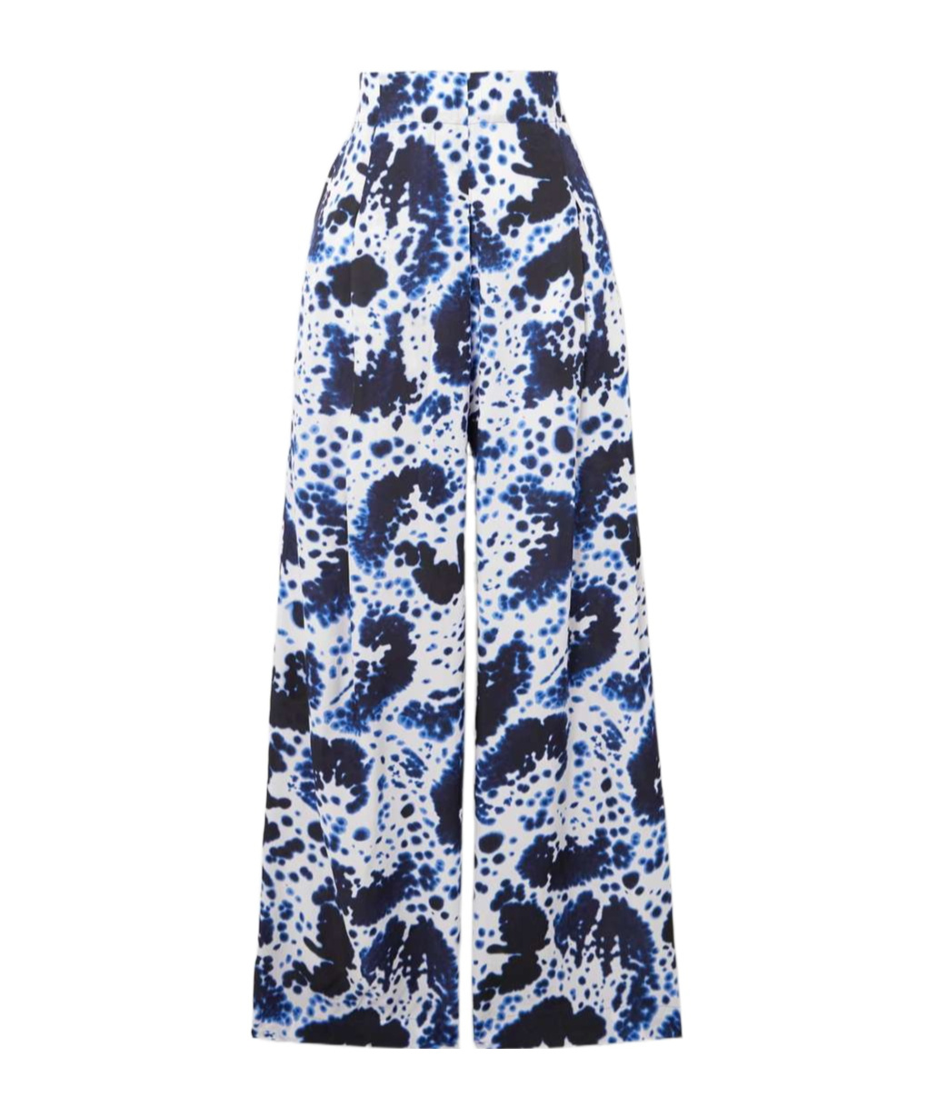 Dries Van Noten Pila Printed Matte Satin Trousers In Blue