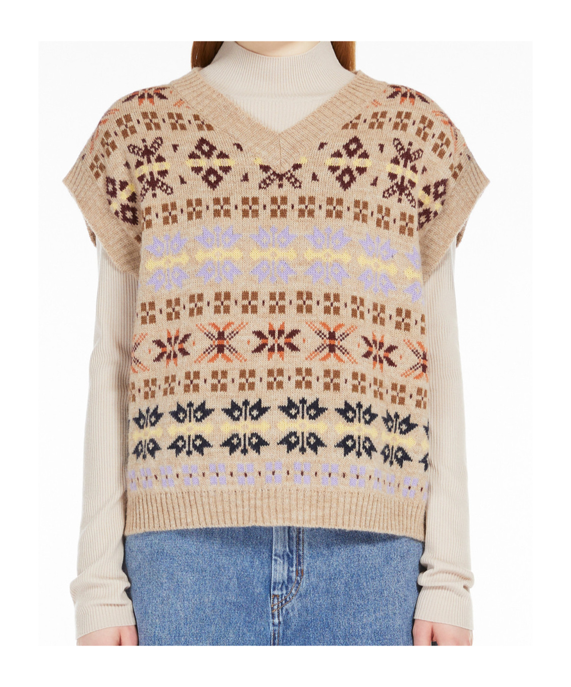 Shop Weekend Max Mara All-over Patterned V-neck Vest In Nude