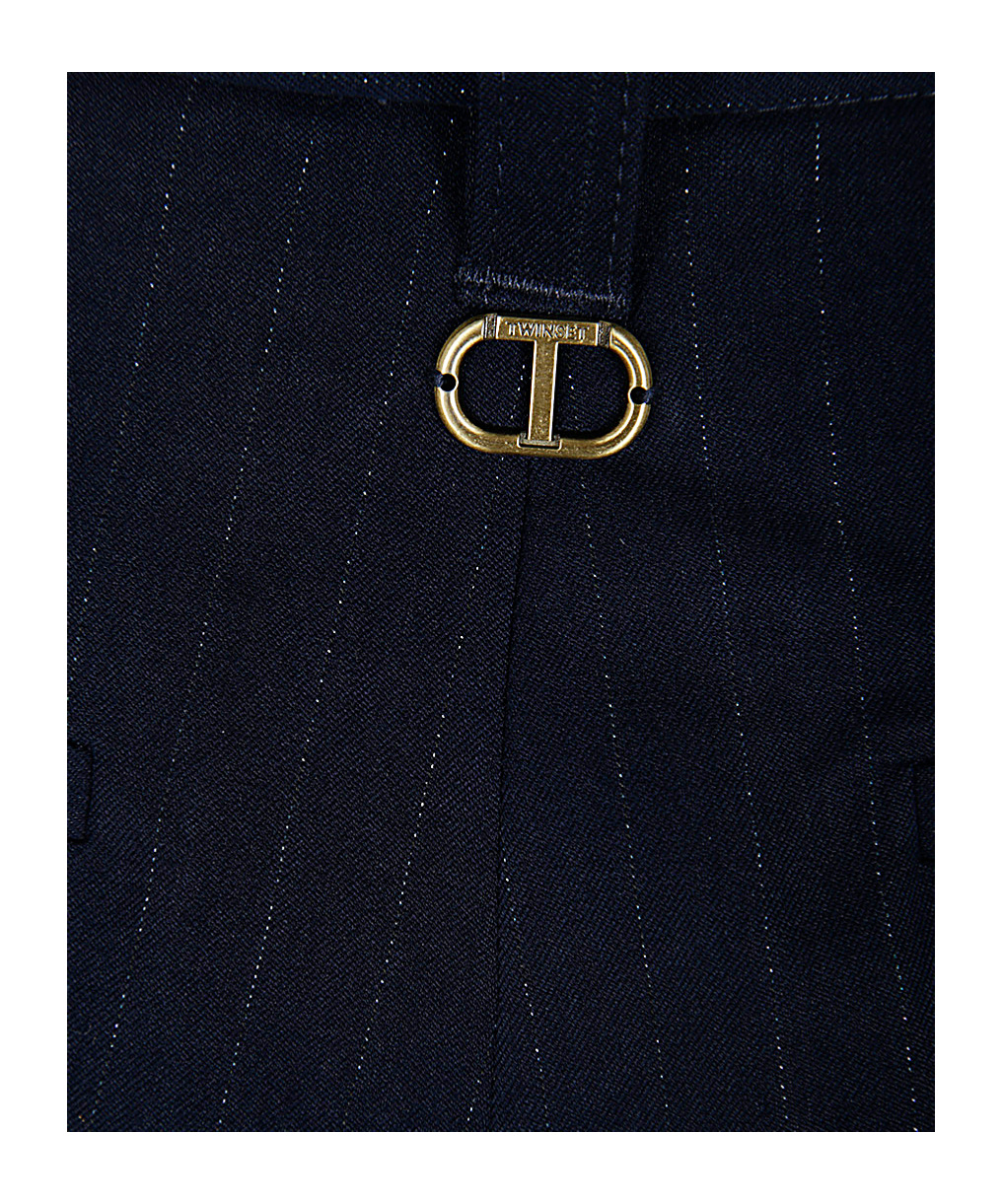 Shop Twinset Wide Leg Pinstripe Pants In Black