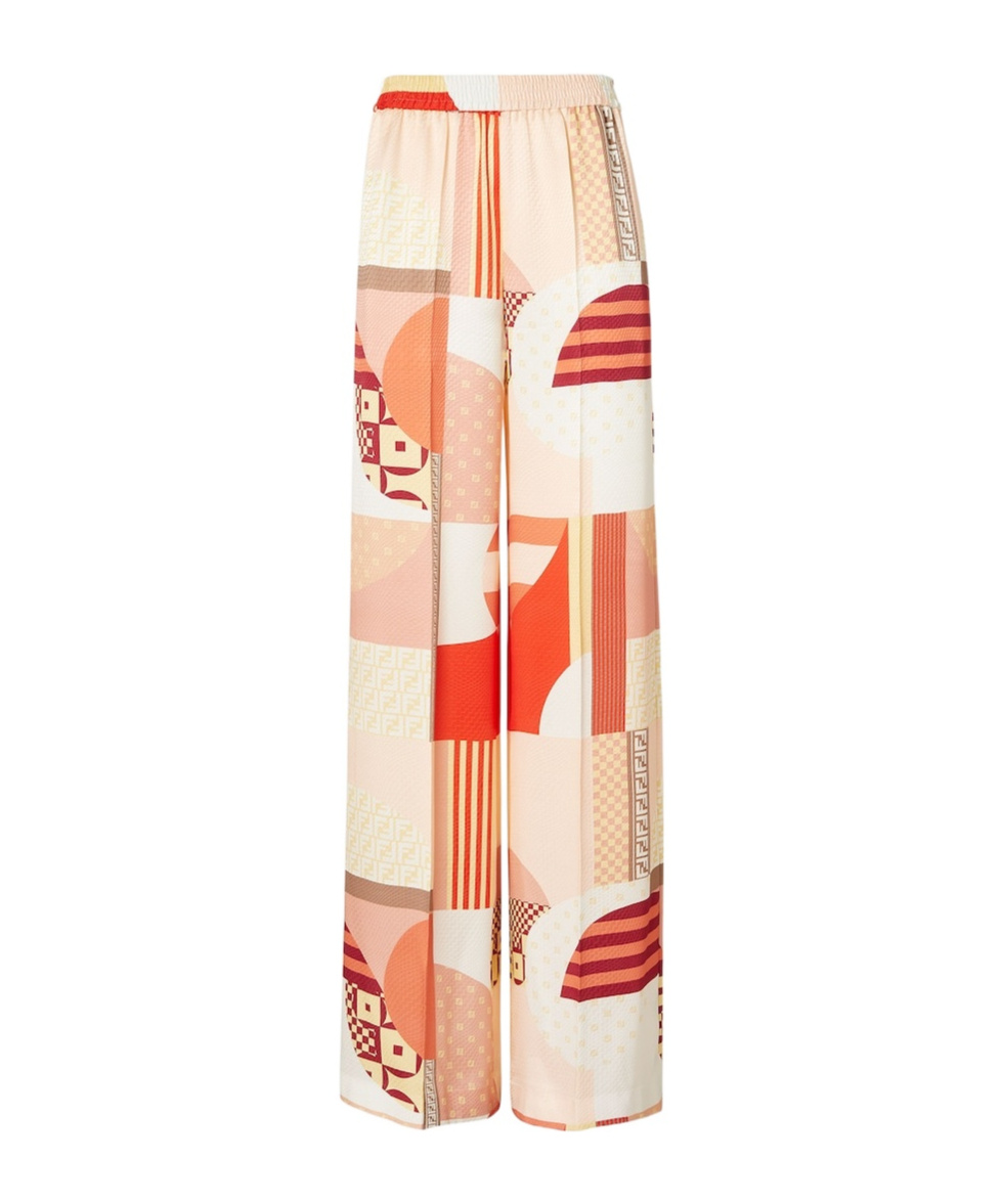 Fendi Patchwork Print Silk Trousers Multicolor In Multi