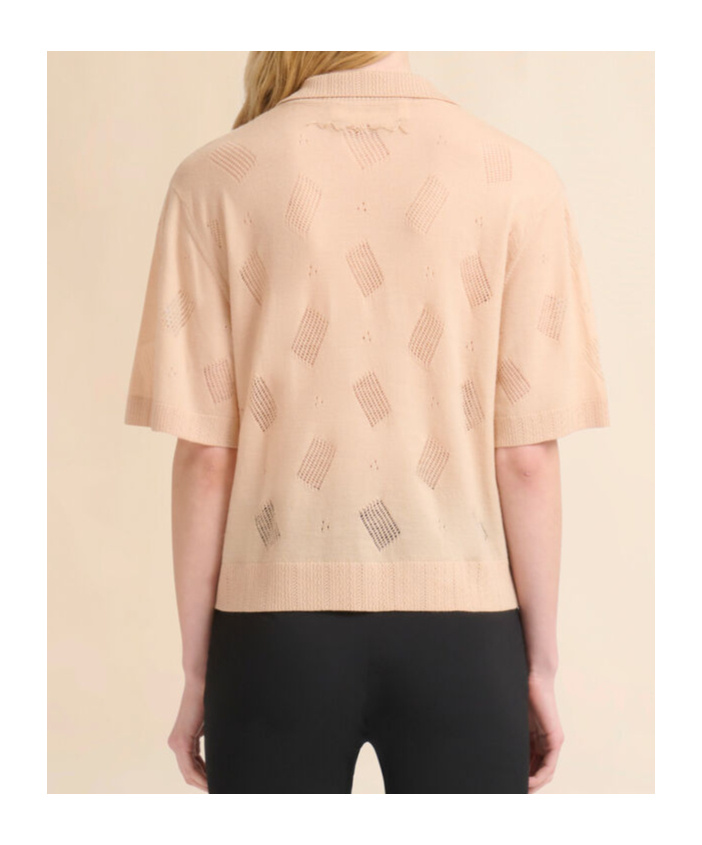 Marni Pale Peach Wool-silk Knit Openwork Shirt In Pinkish
