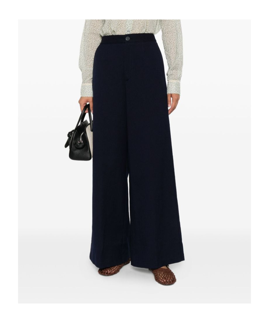 Forte Forte High-waisted Wide-leg Trousers In Soft Blue Fabric In Black
