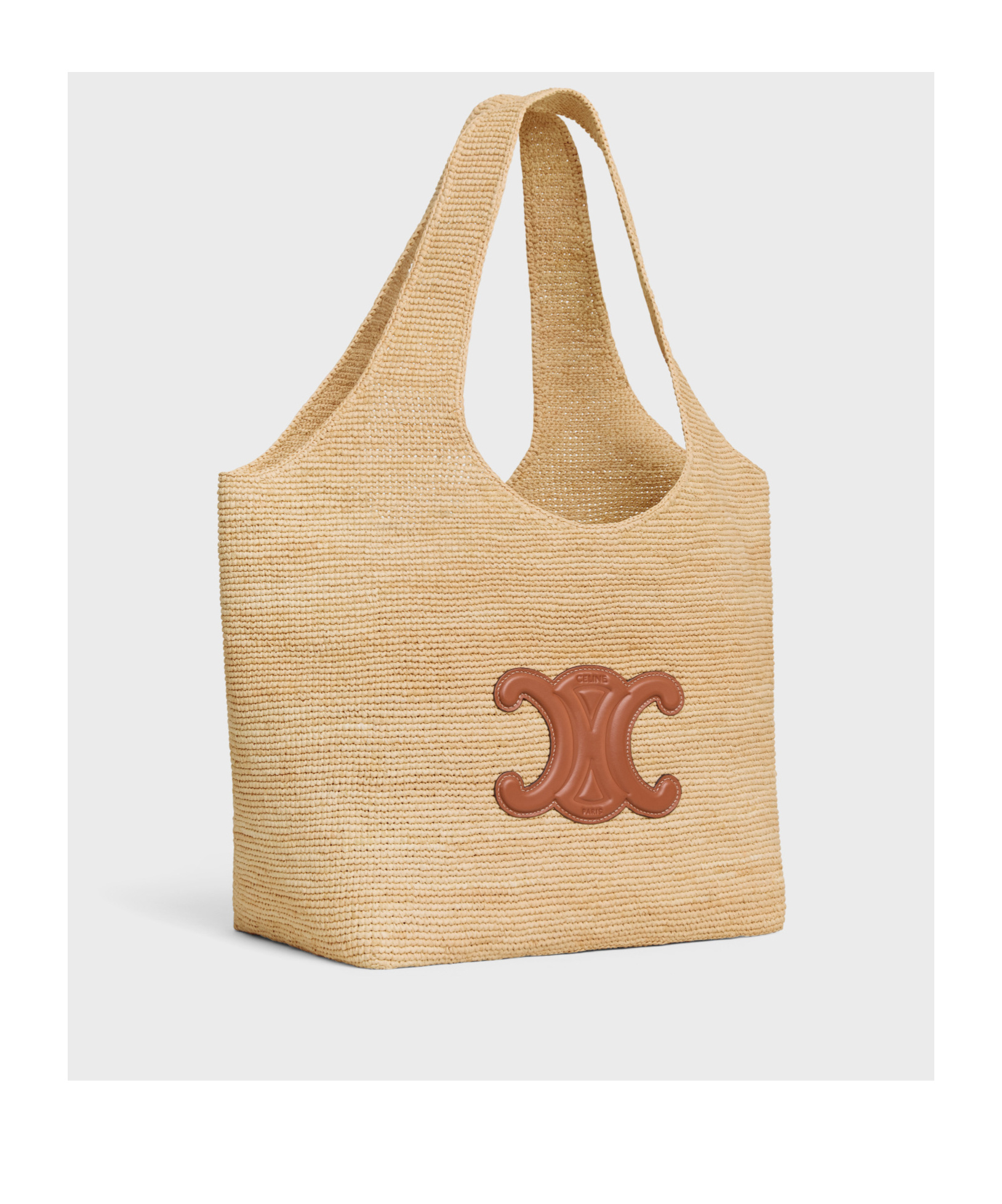 Celine Classic Panier Shopper Cabas In Raffia And Calfskin In Natural/tan