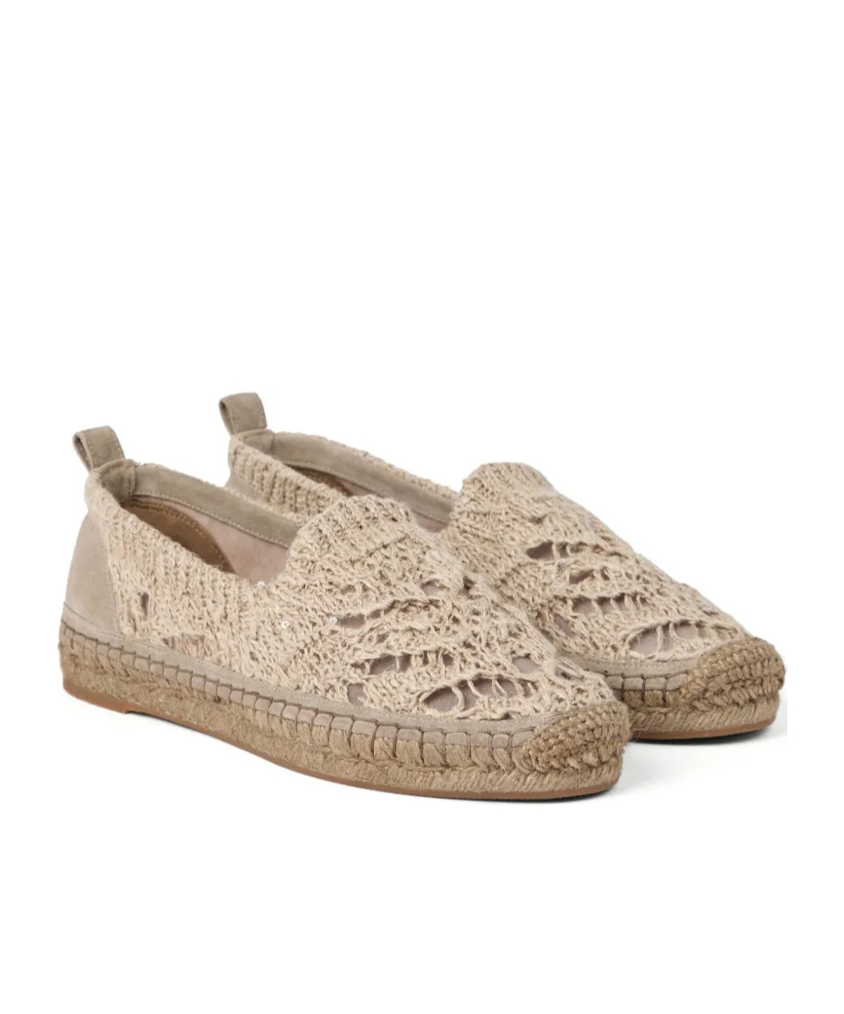 Brunello Cucinelli Linen-blend Dazzling Foliage Lace Knit Espadrilles In Light Brown