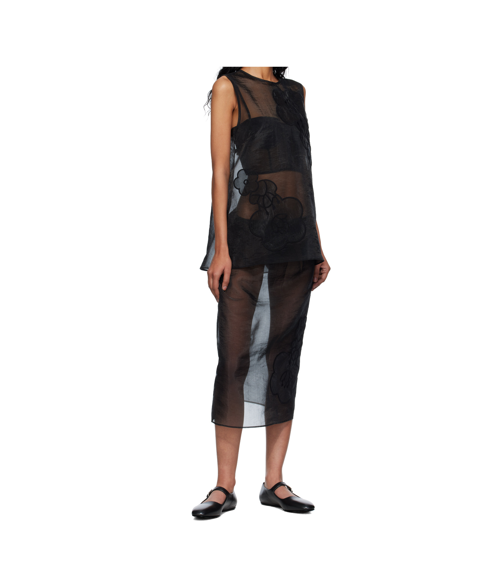 Cecilie Bahnsen Alba Liquid Myrtia Sheer Organza Tank In Black