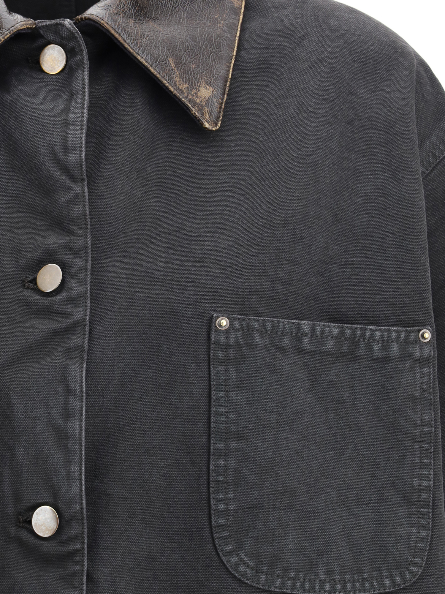 Prada Denim Jacket With Collar Contrast Pockets Sleeves In Black