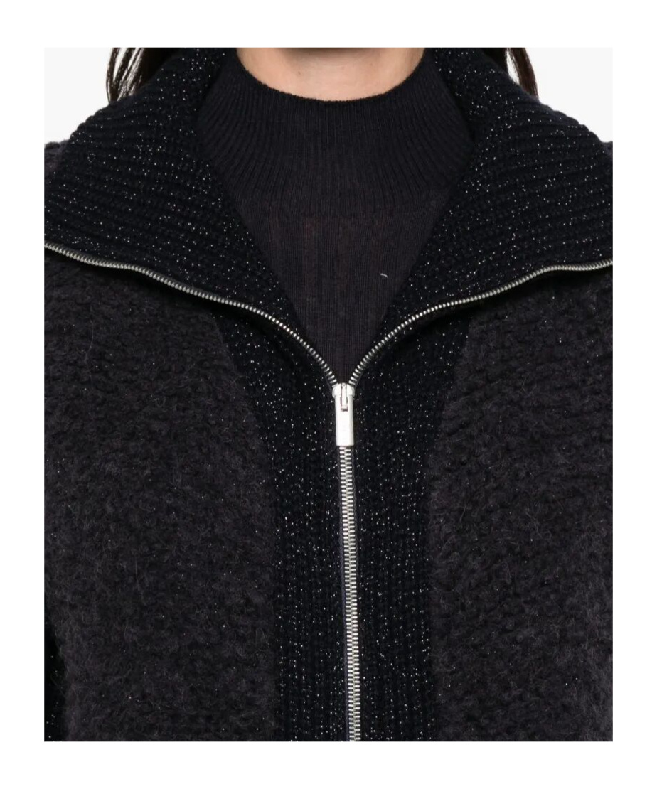 Peserico Zip-front Pocket Cardigan In Black