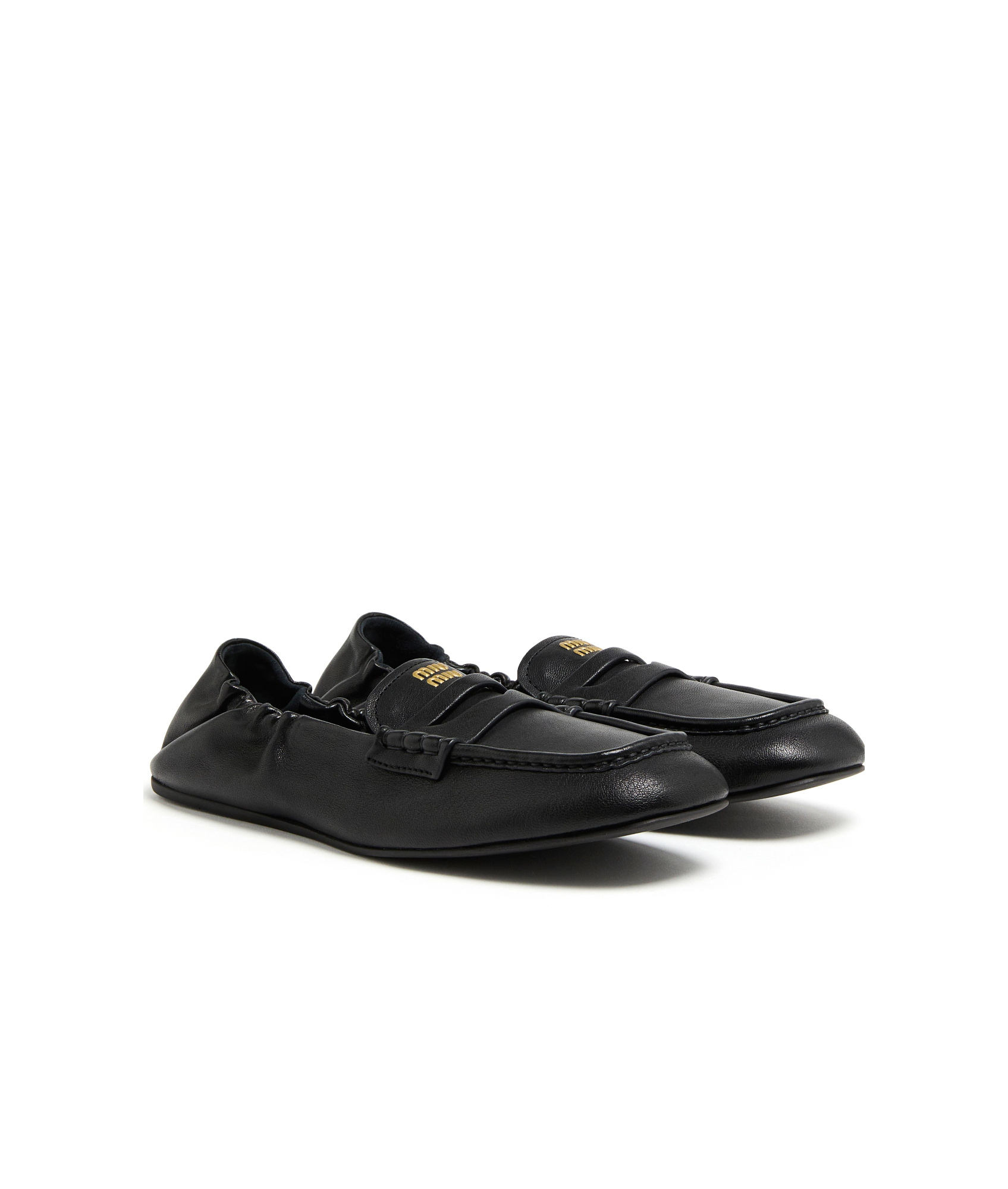 Shop Miu Miu Round Head Loafer Shoes In Black