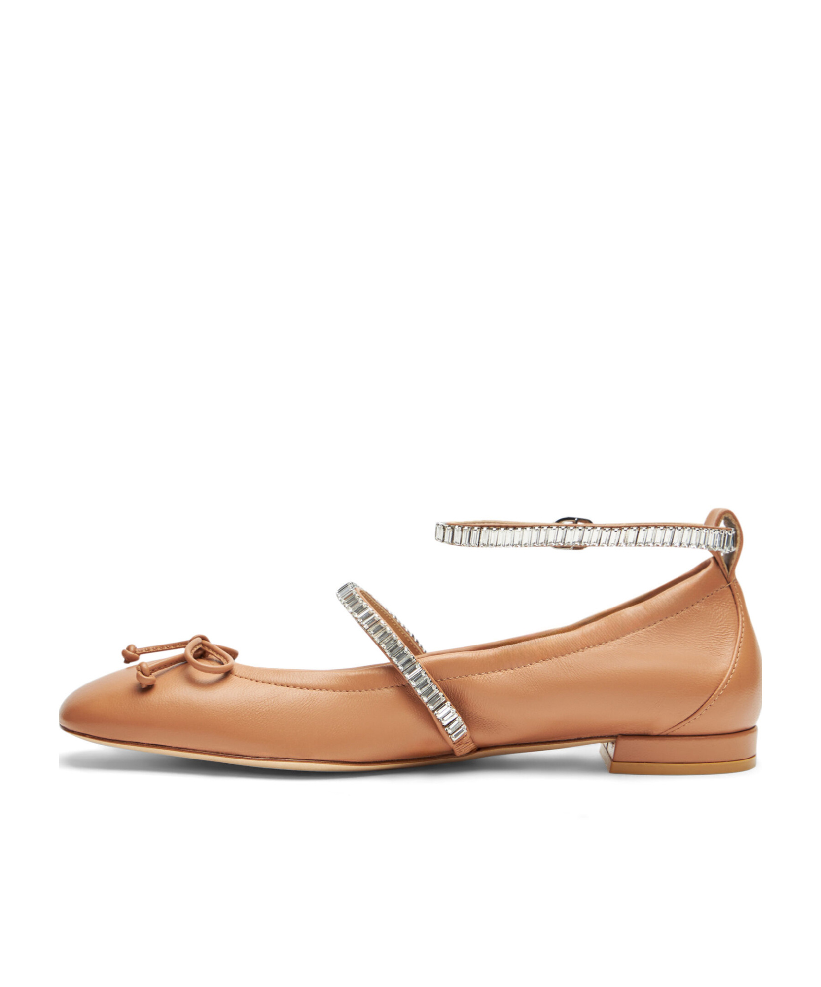 Stuart Weitzman , Stefanie Ballet Flat, Last Chance, Tan/clear, Lacquered Nappa/crystal In Nude