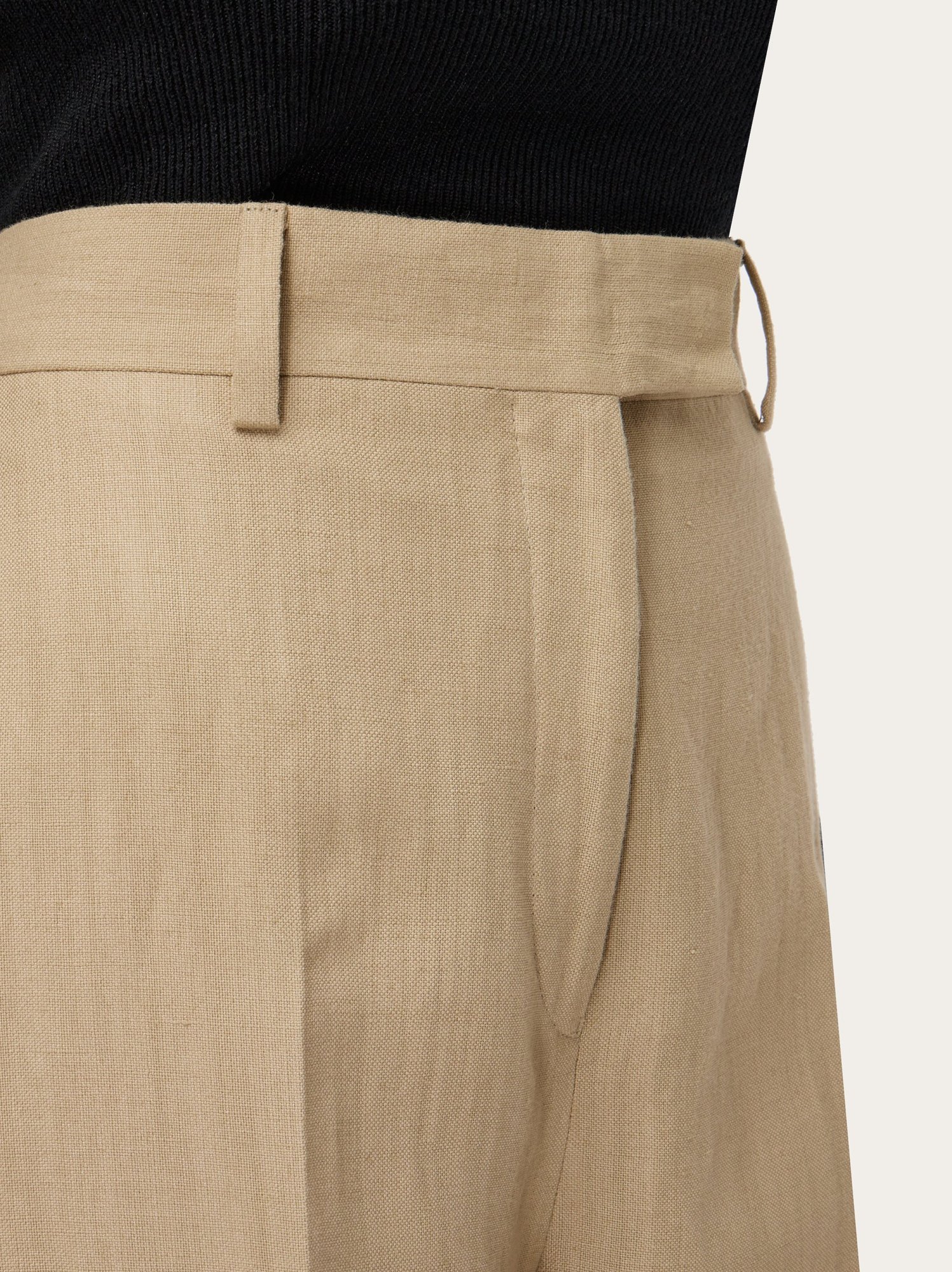 Ferragamo Woman Linen Blend Tailored Trouser In Nude