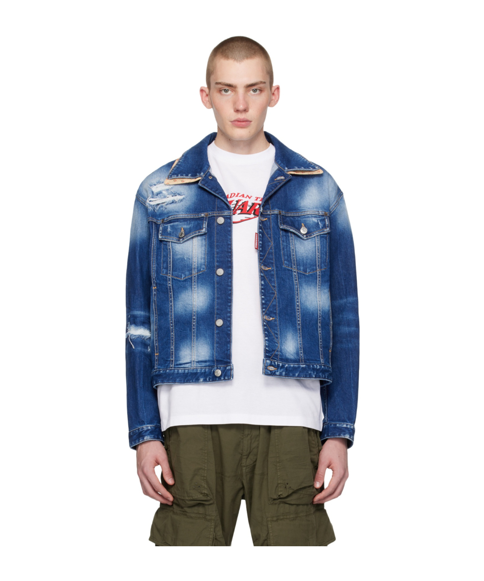Dsquared2 Button Front Lapel Denim Coat In Blue