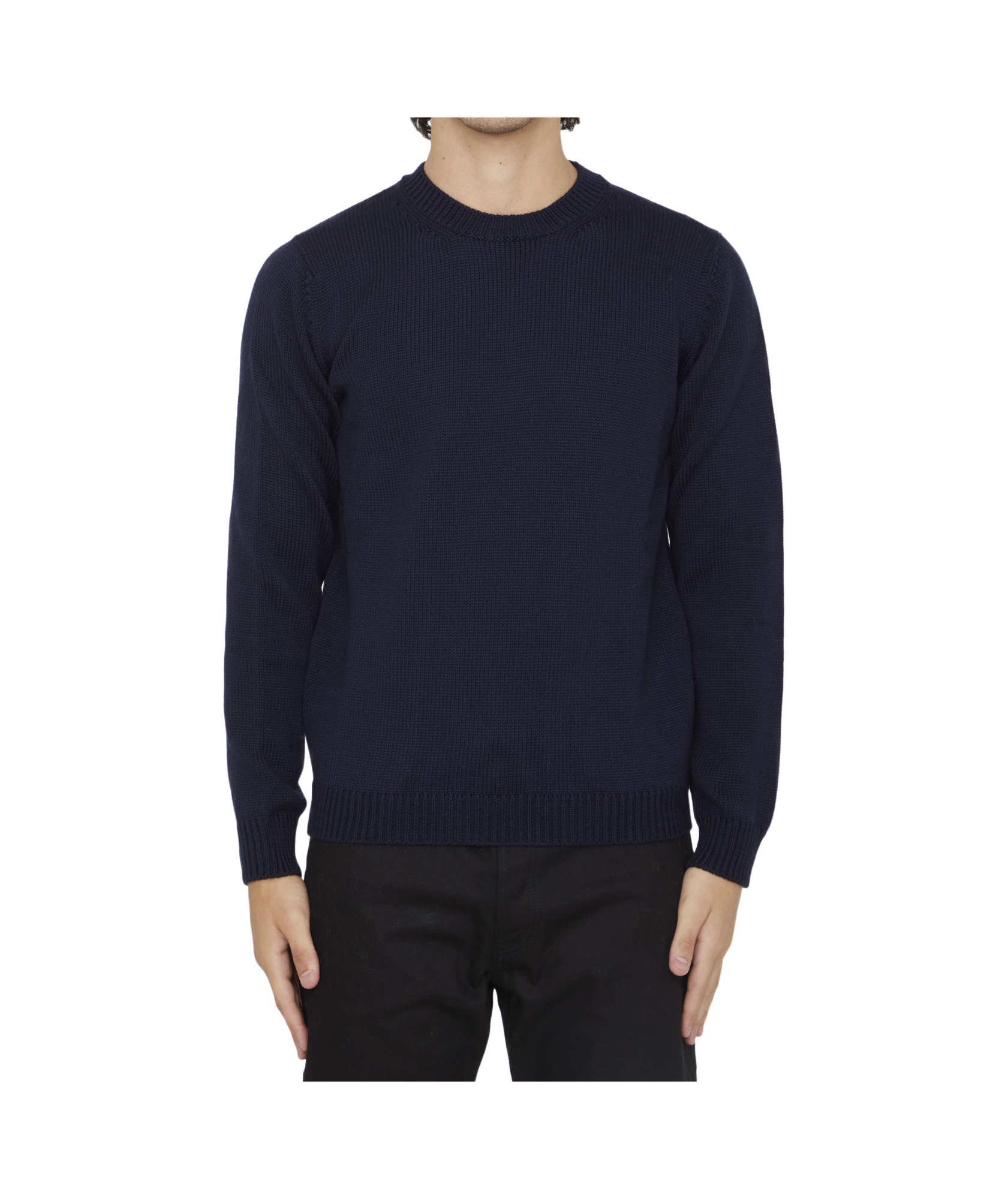 Roberto Collina Cotton Crew Neck Sweater With Ribbed Cuffs And Hem In Black