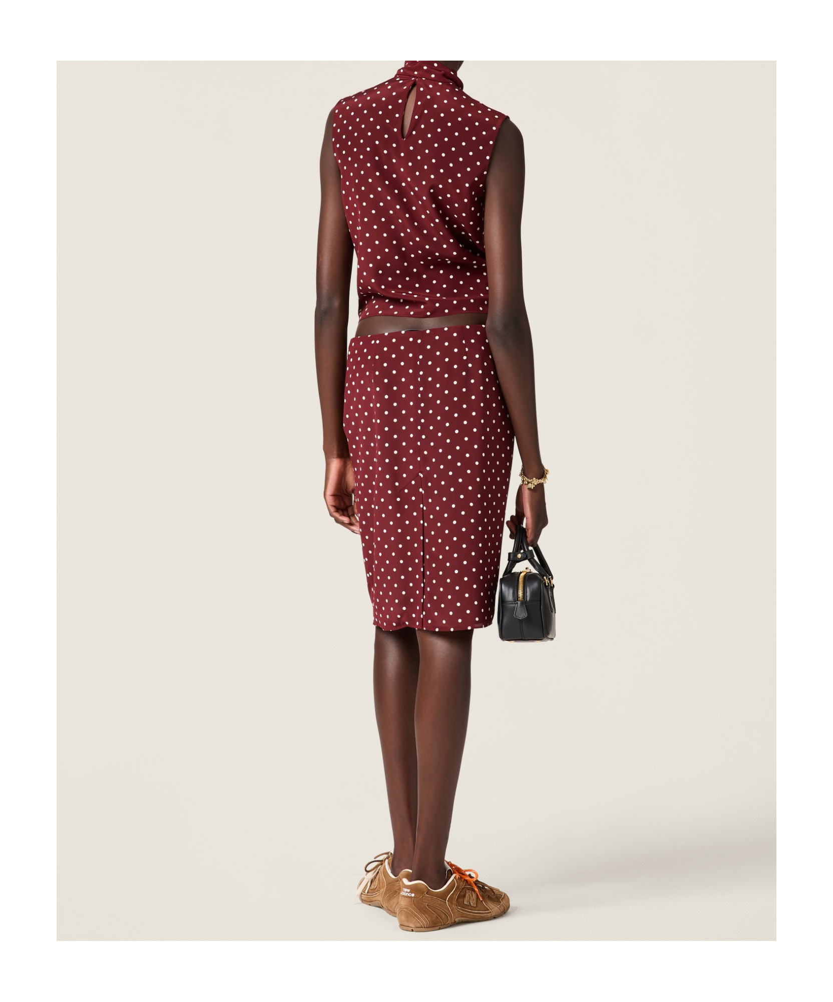 Miu Miu Polka Dot Crepe De Chine Scarf Collar Top In Red