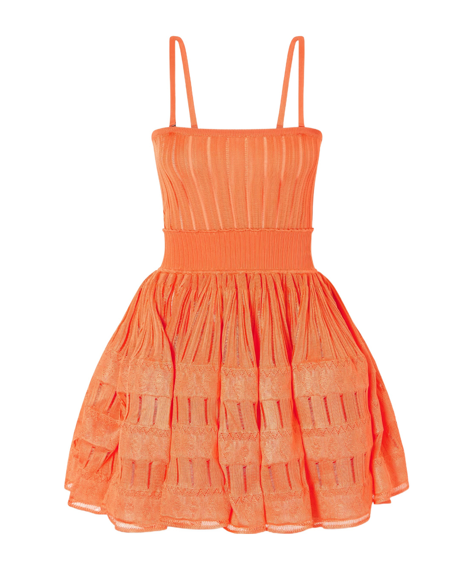 Alaïa Tiered Pointelle-knit Mini Dress In Orange