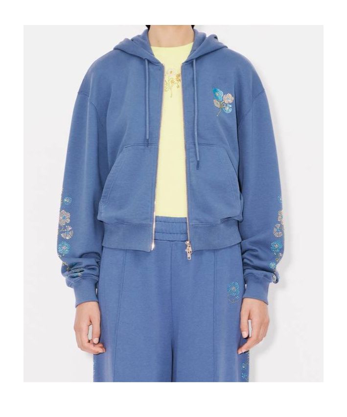 Kenzo Long-sleeved Hooded Hoodie In Blue