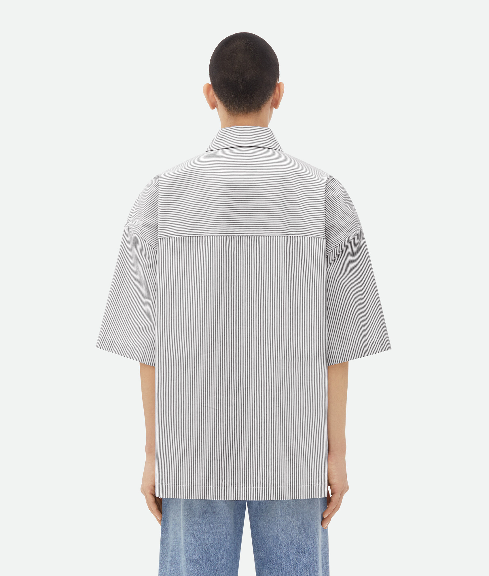 Bottega Veneta Embroidered Poplin Shirt With Drop Shoulders In Gray