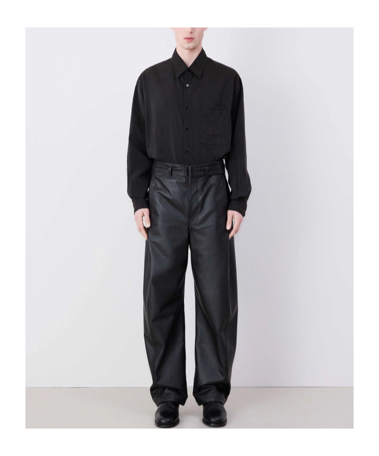 Lemaire Belted And Twisted Leather Trousers In Black