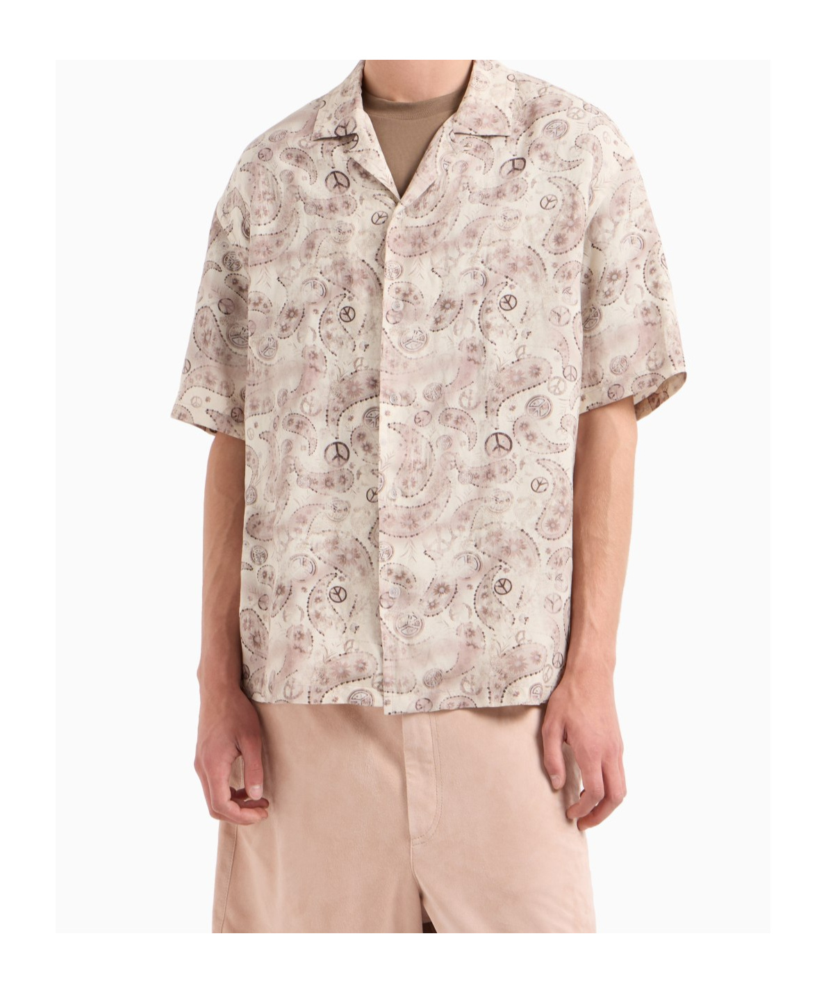 Emporio Armani Asv Capsule Peace All Over Print Shirt In Nude
