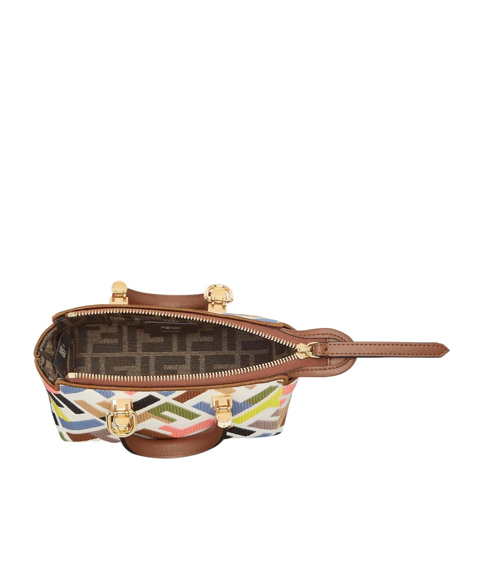 Fendi Mini Handbag Geometric Pattern Top Handle Gold-tone Hardware In Nude