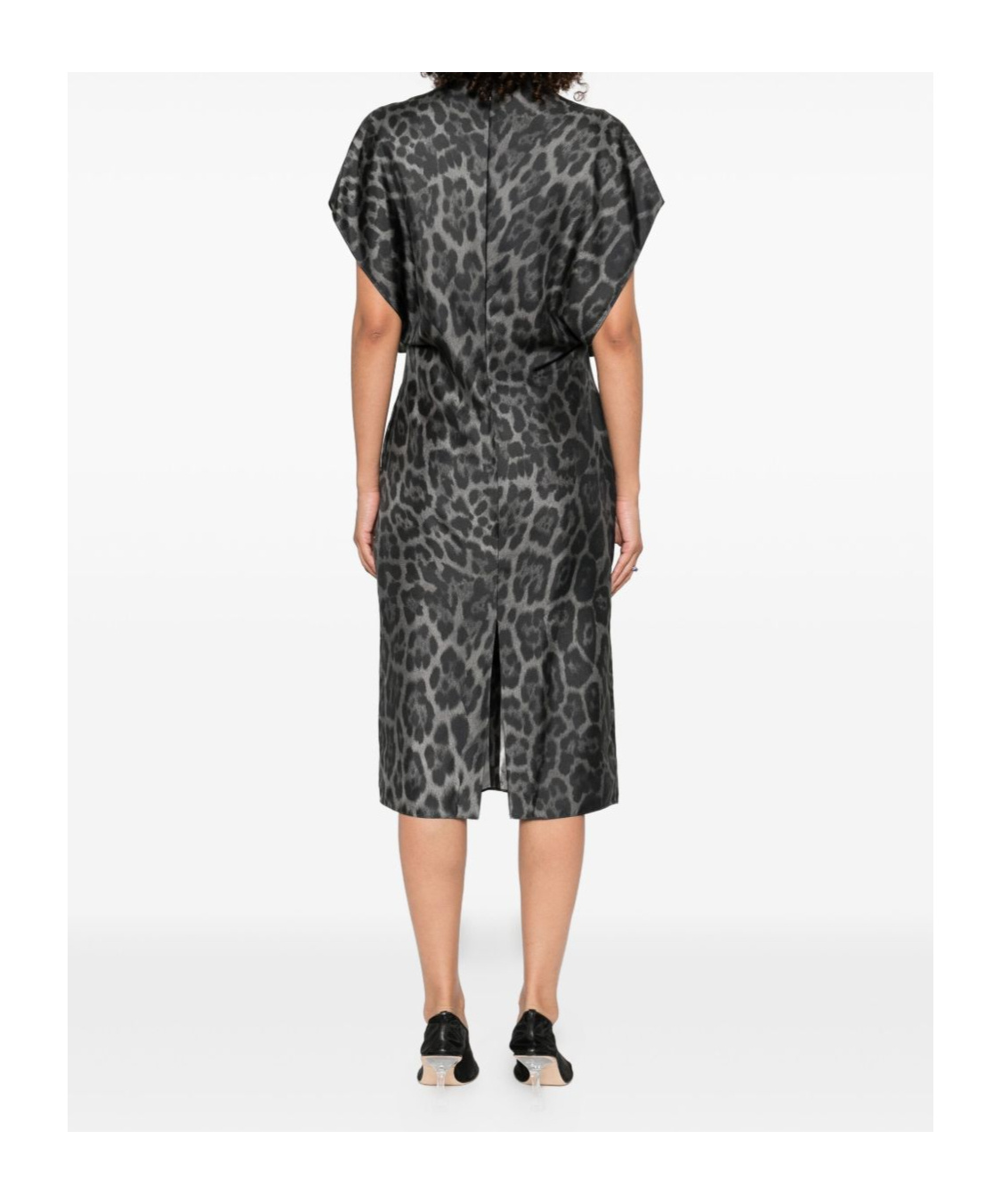 Stella Mccartney Leopard-print V-neck Midi Dress In Black