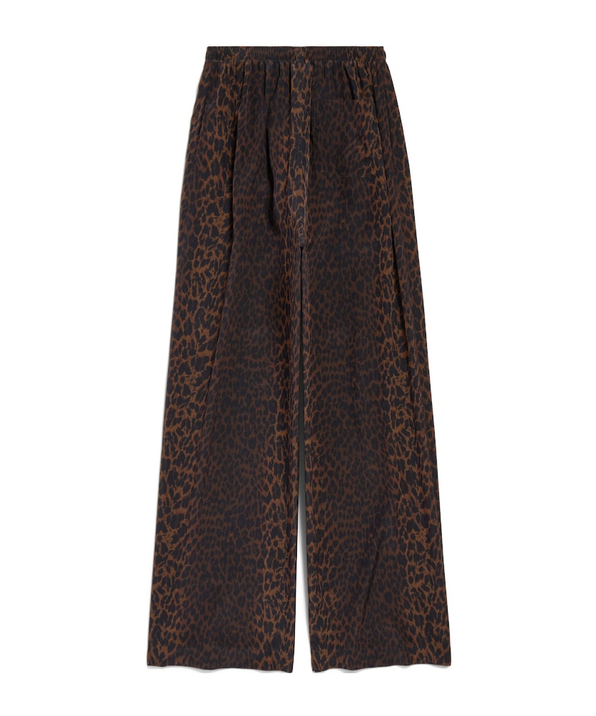 Balenciaga Pyjama Pants In Brown Leopard Print Silk Crepe In Black