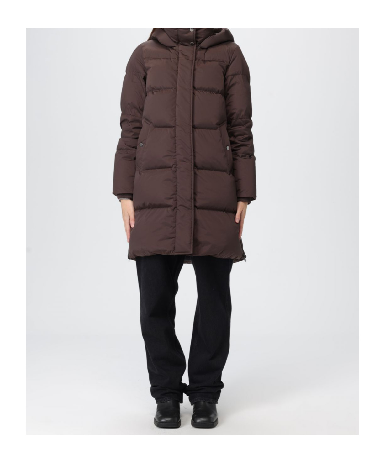 Woolrich Hooded Down Jacket In Brown