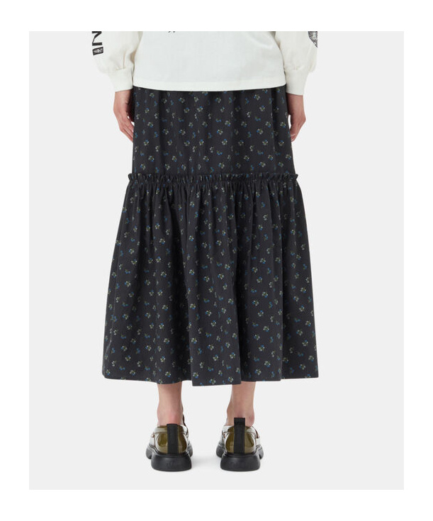 Ganni Floral-print Smock Maxi Skirt In Black