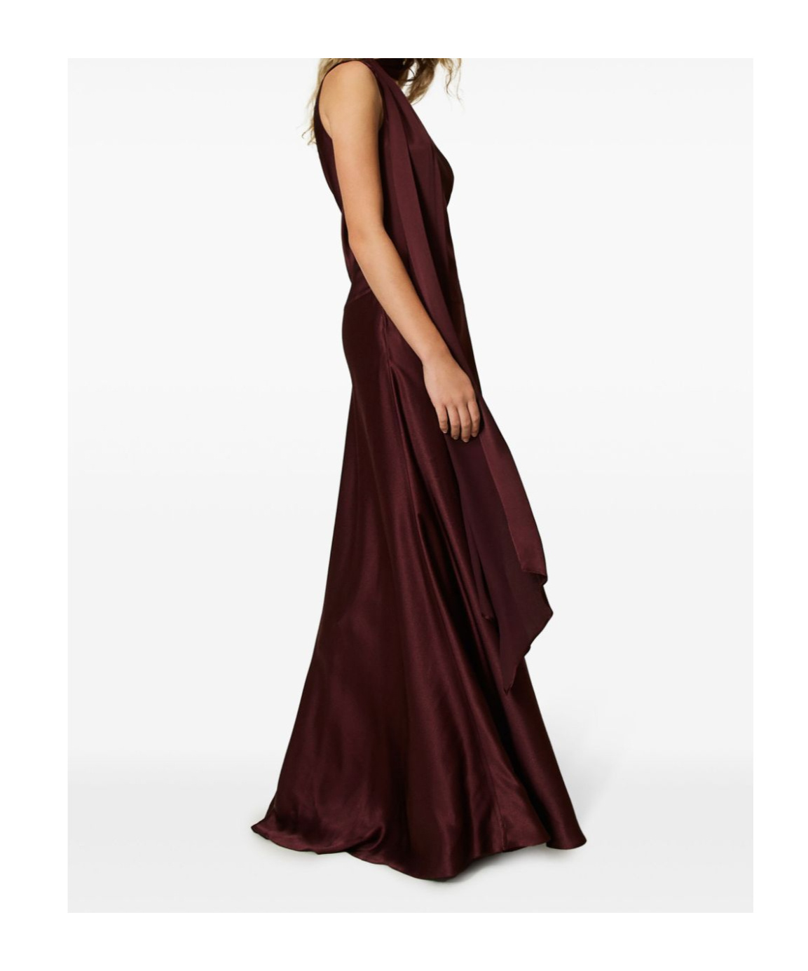 Twinset One-shoulder Satin Dress In Brown