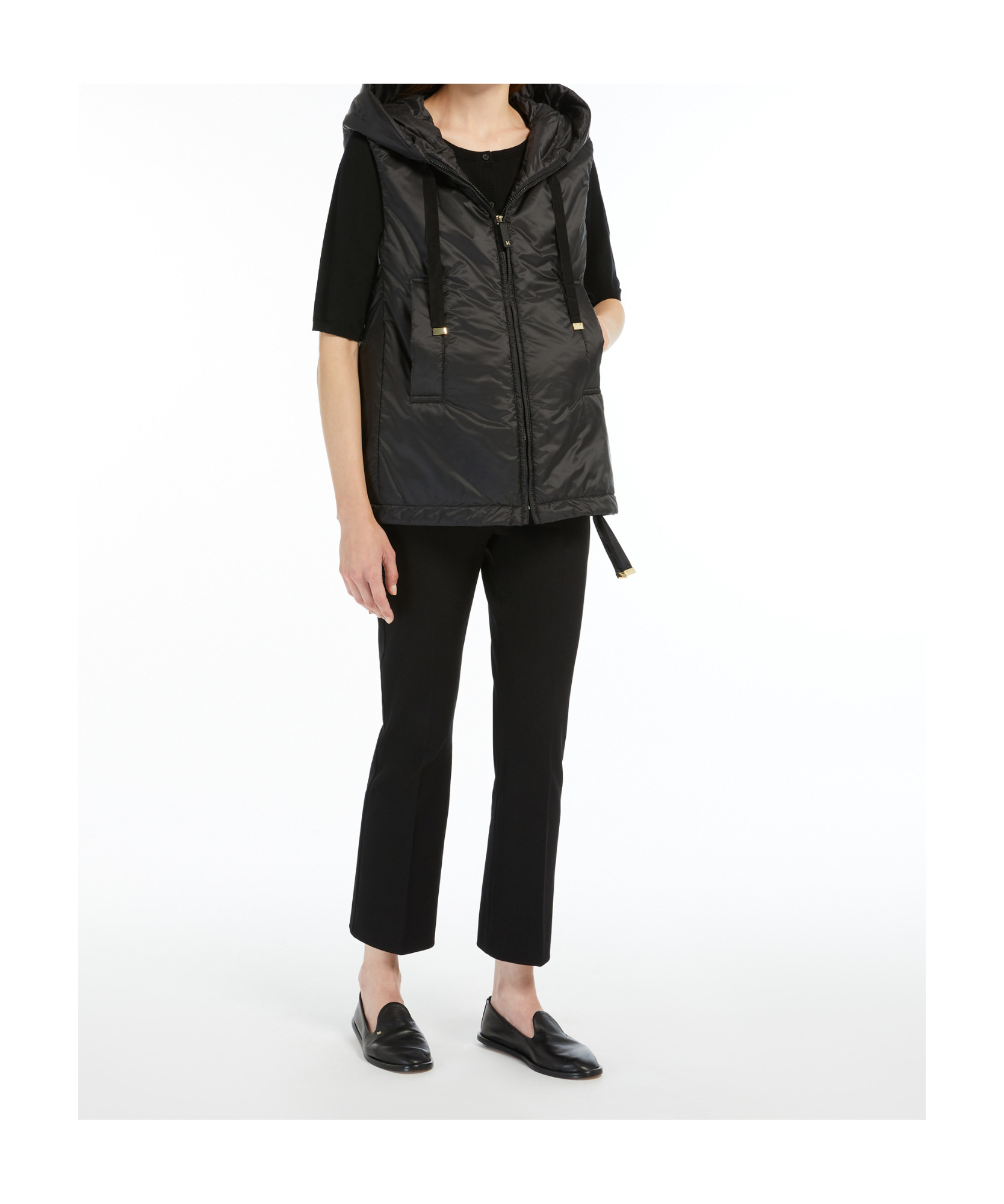 Max Mara Sleeveless High-collar Jacket With Zip-up Front And Adjustable Drawstrings In Black