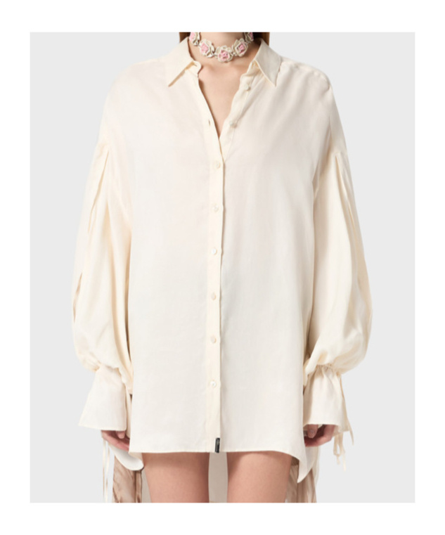 Blumarine Oversized Shirt In Washed Gabardine In White