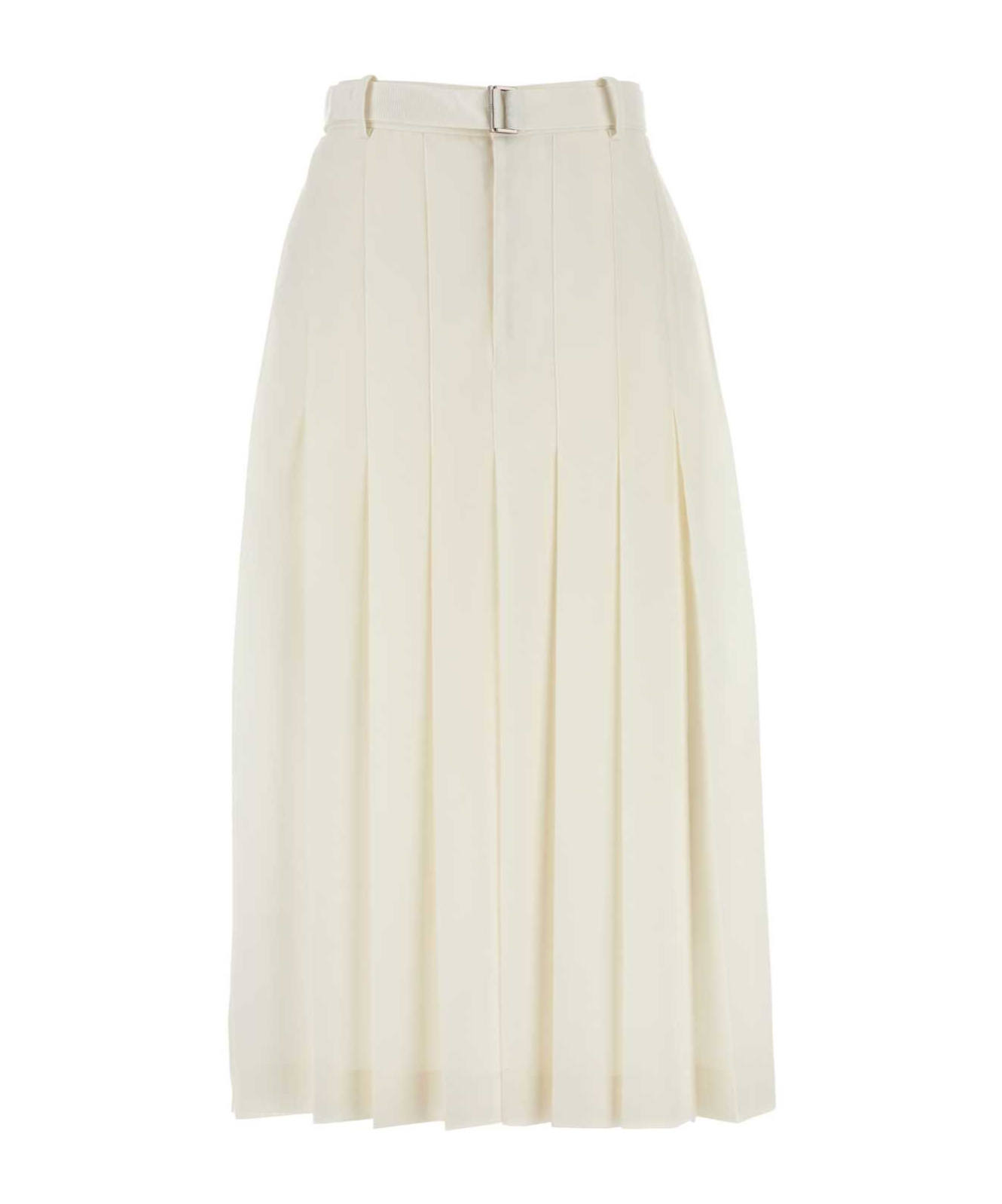 Sacai White Pleated Midi Skirt In White