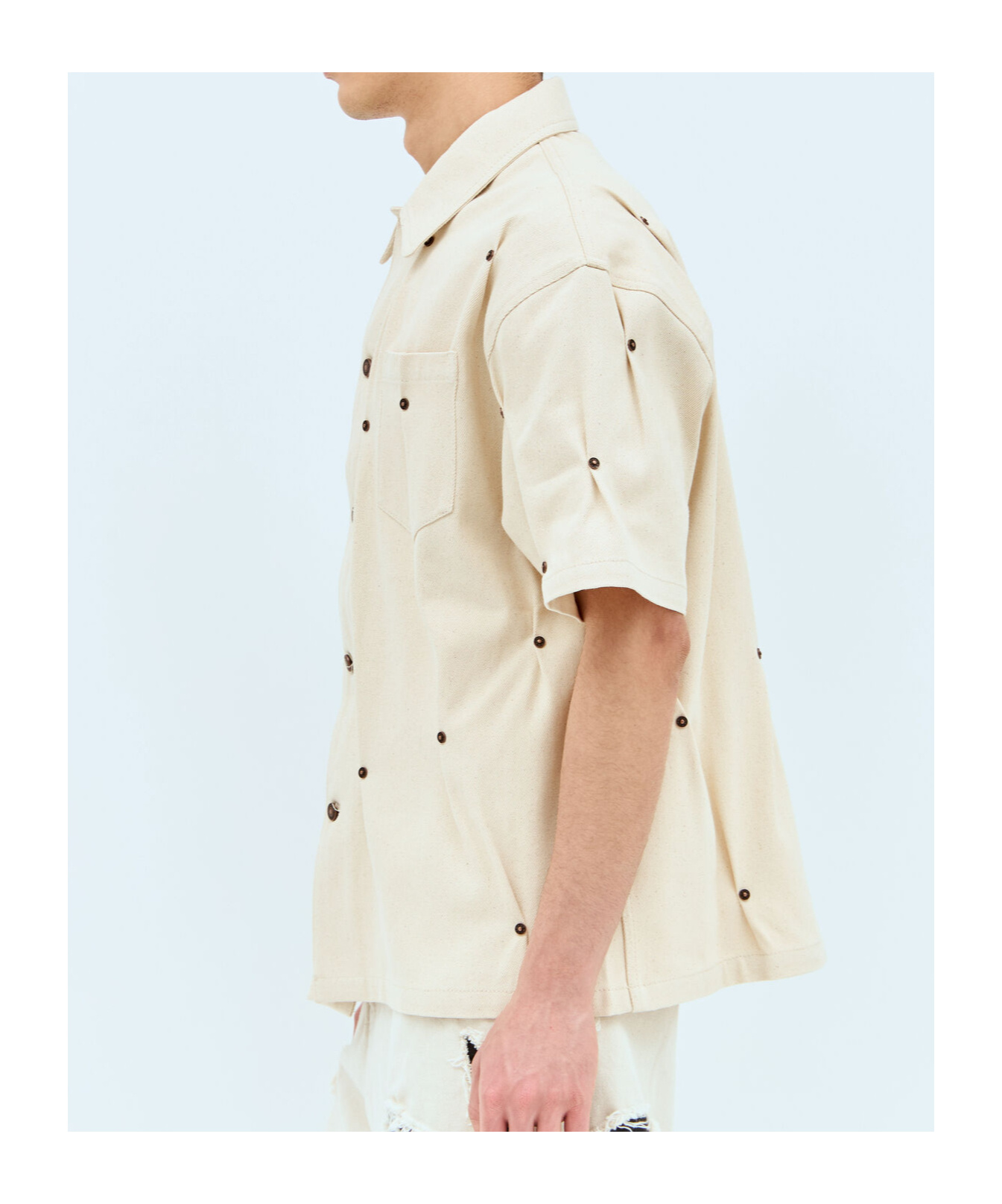 Kusikohc Multi-rivet Denim Short Sleeves Shirt In Beige
