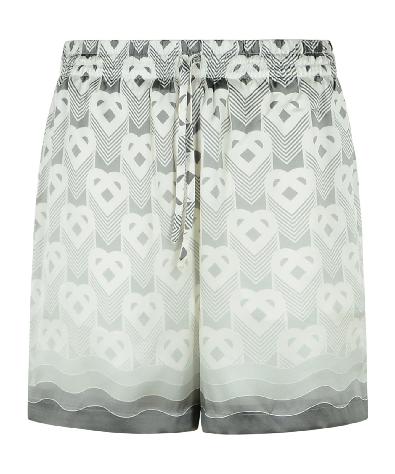 Casablanca Silk Bermuda Shorts Geometric Pattern In White