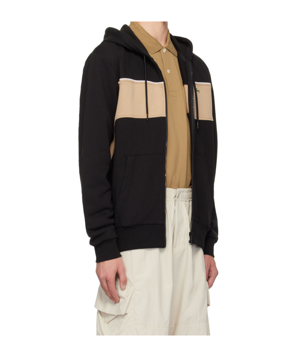 Lacoste Zip-up Colorblock Hooded Hoodie In Black