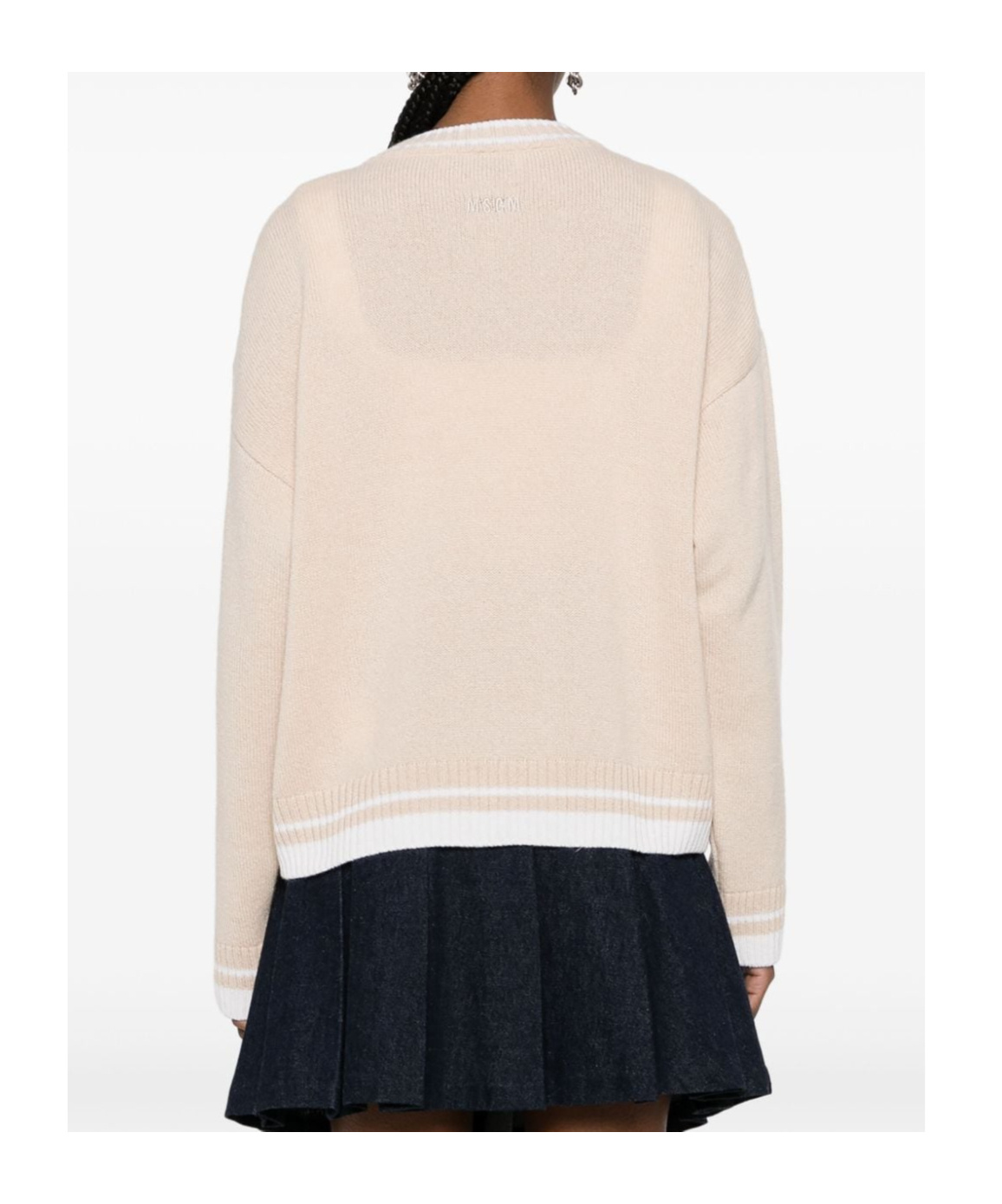 Msgm Embroidered-logo Cardigan In Nude