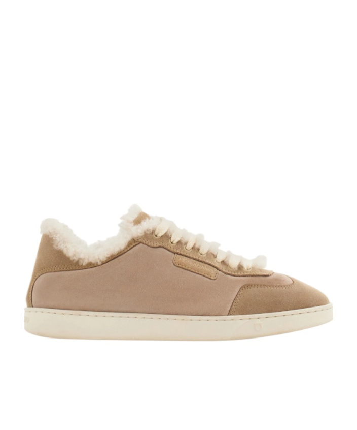 Ferragamo Low Cut Sneaker With Shearling Detail In Animal Print