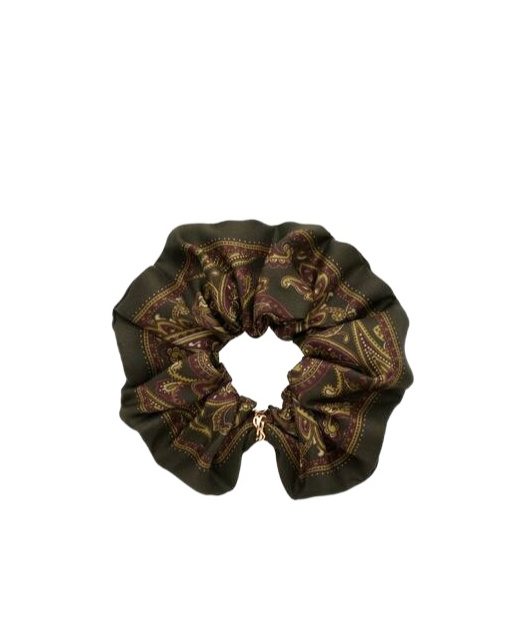 Saint Laurent Cassandre Scrunchie In Paisley Silk Twill In Black