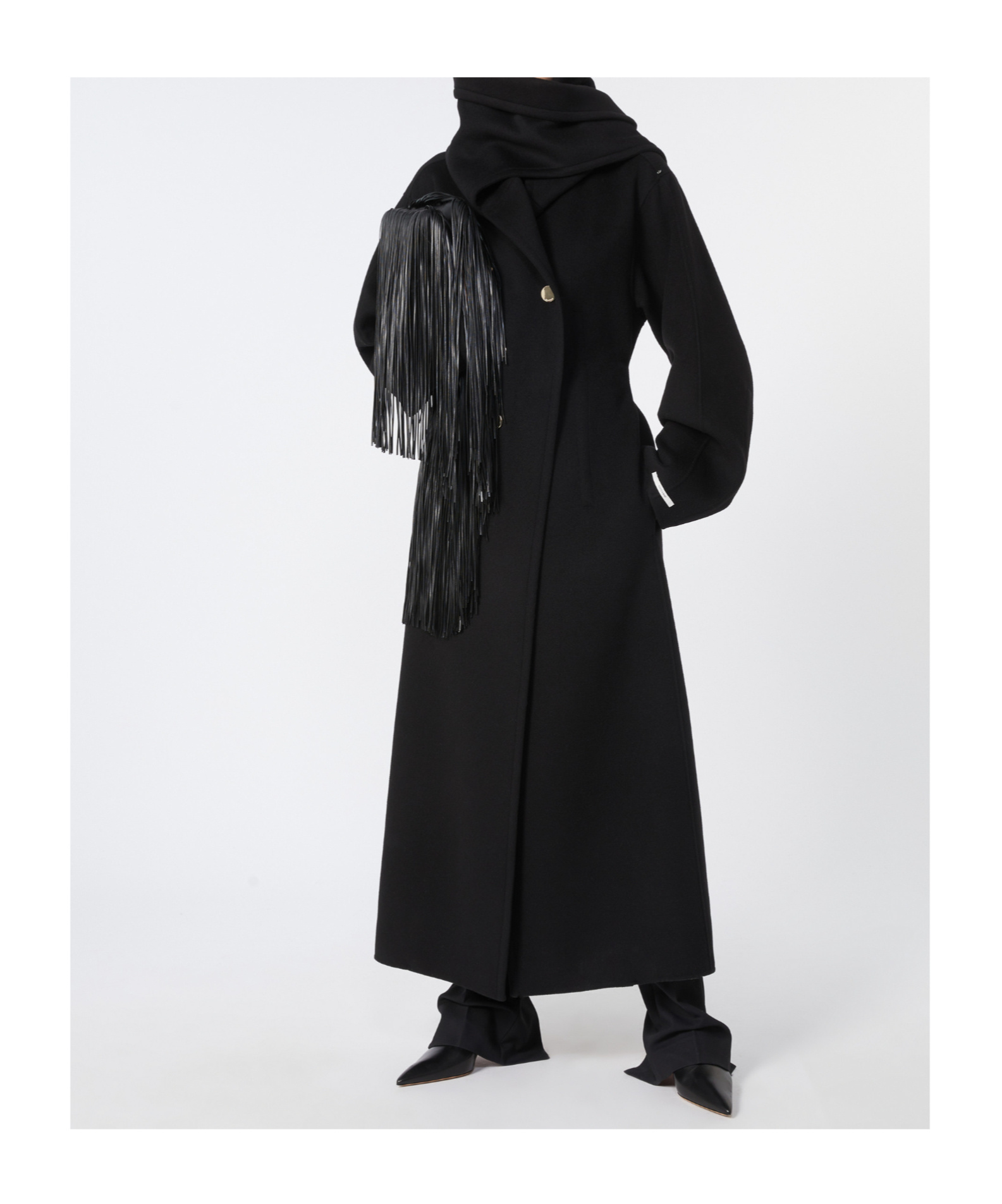 Sportmax Wool Coat With Belted Waist And Oversized Sleeves In Black