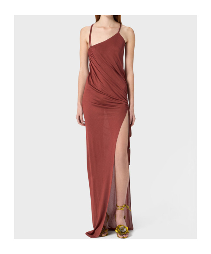 Blumarine Brick Crepe Dress In Brown