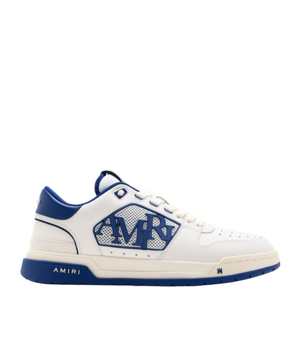 Amiri White And Blue Low Top Sneakers With Contrasting Logo Lettering In Cotton Man In White Blue
