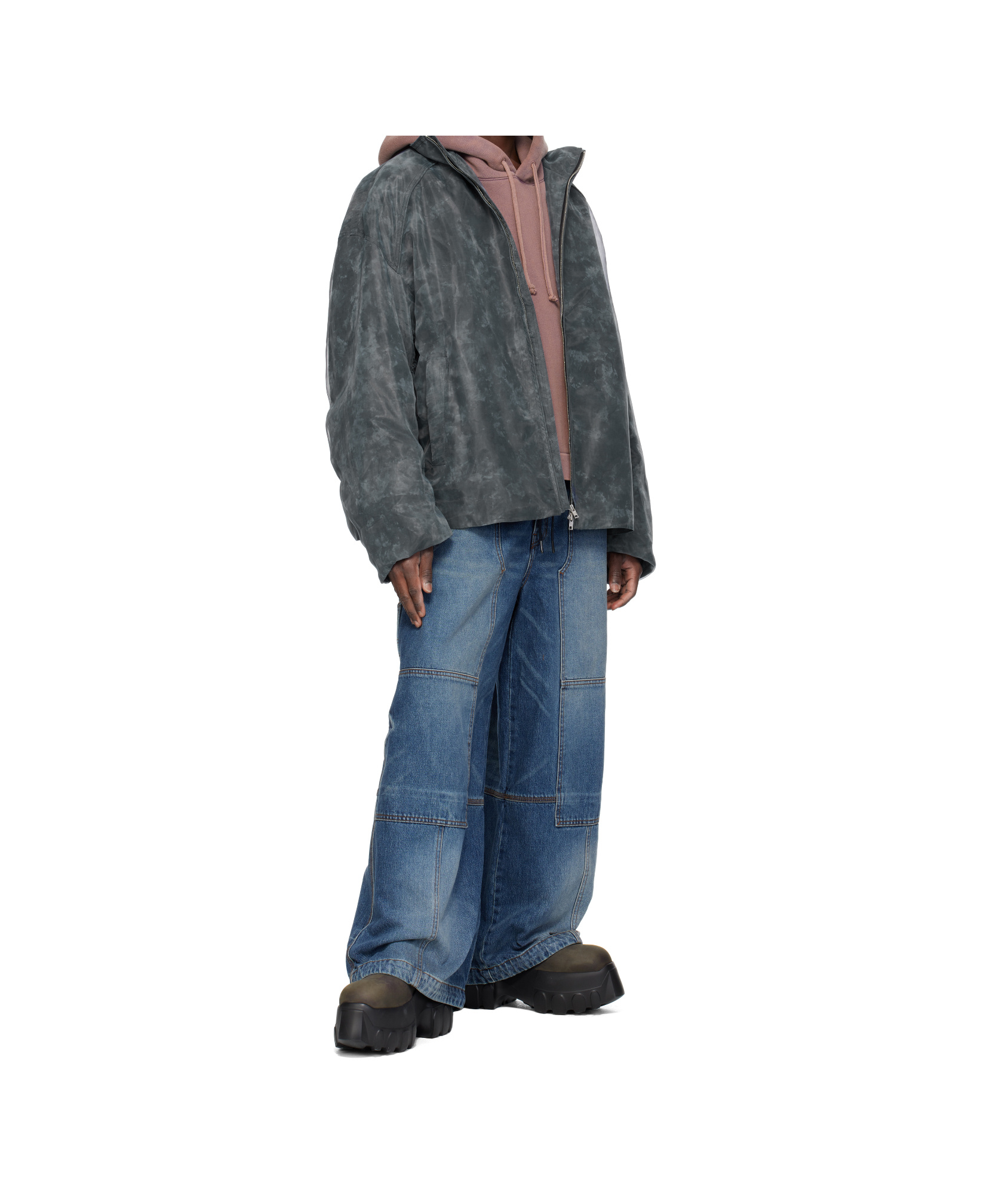 Juunj Gray Organza Padded Jacket In Black