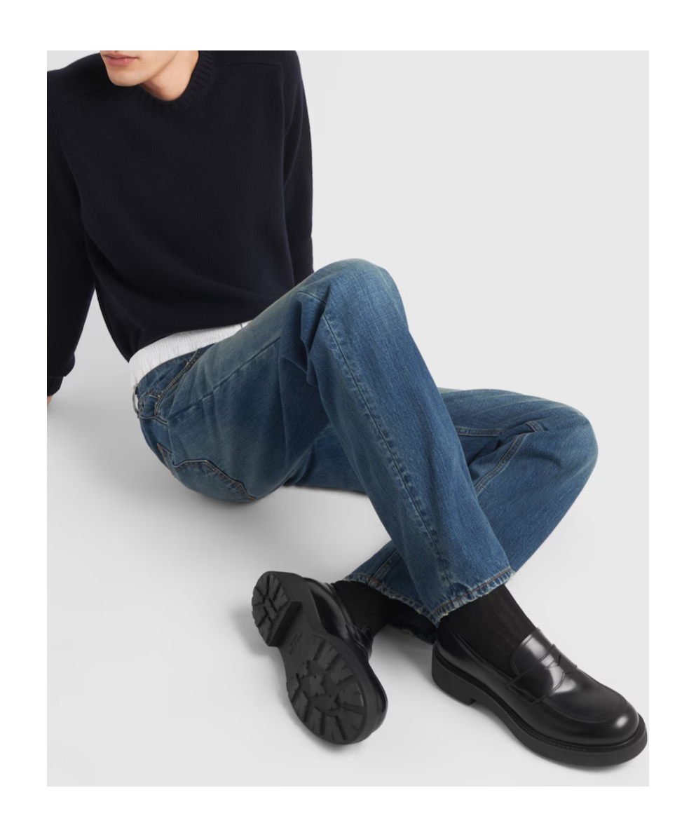 Prada Black Brushed Leather Loafer In Black